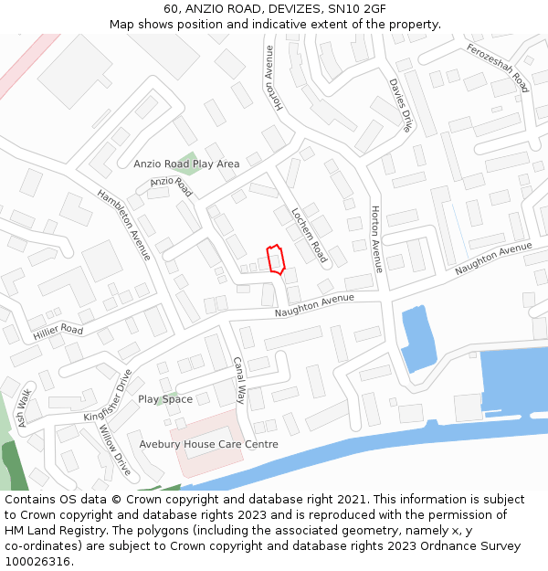 60, ANZIO ROAD, DEVIZES, SN10 2GF: Location map and indicative extent of plot
