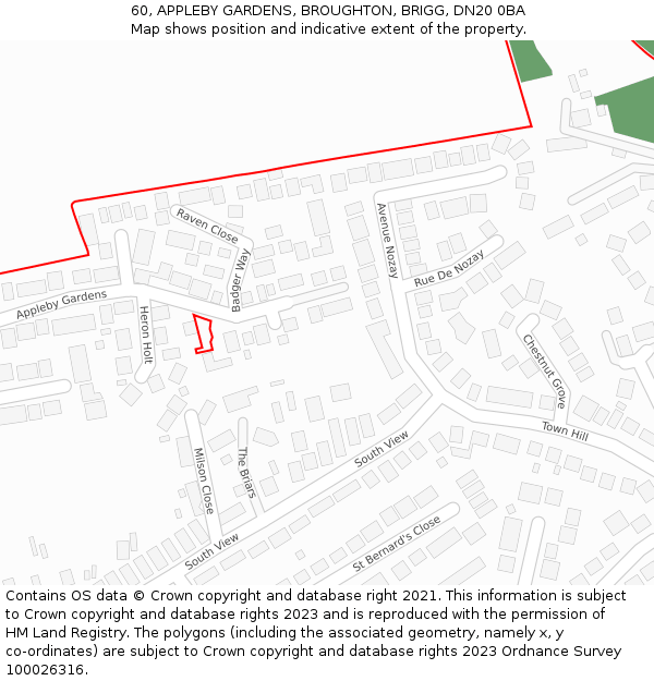 60, APPLEBY GARDENS, BROUGHTON, BRIGG, DN20 0BA: Location map and indicative extent of plot