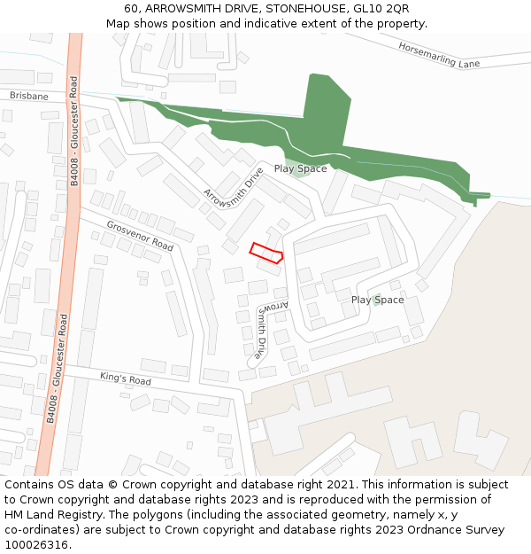 60, ARROWSMITH DRIVE, STONEHOUSE, GL10 2QR: Location map and indicative extent of plot