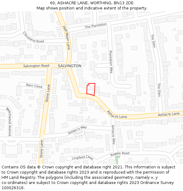 60, ASHACRE LANE, WORTHING, BN13 2DE: Location map and indicative extent of plot