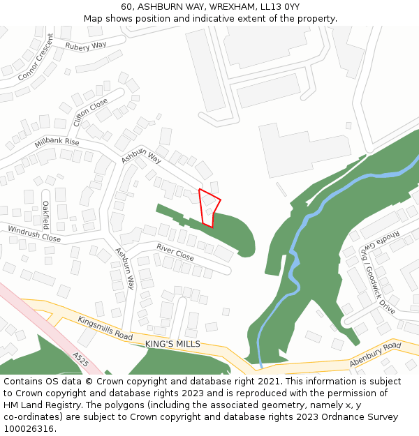 60, ASHBURN WAY, WREXHAM, LL13 0YY: Location map and indicative extent of plot