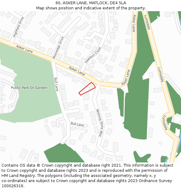 60, ASKER LANE, MATLOCK, DE4 5LA: Location map and indicative extent of plot