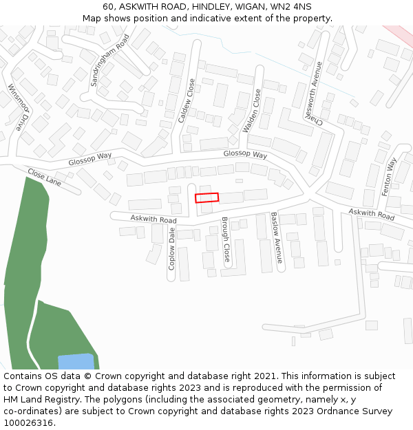 60, ASKWITH ROAD, HINDLEY, WIGAN, WN2 4NS: Location map and indicative extent of plot