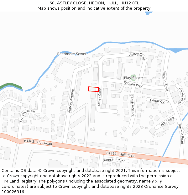 60, ASTLEY CLOSE, HEDON, HULL, HU12 8FL: Location map and indicative extent of plot