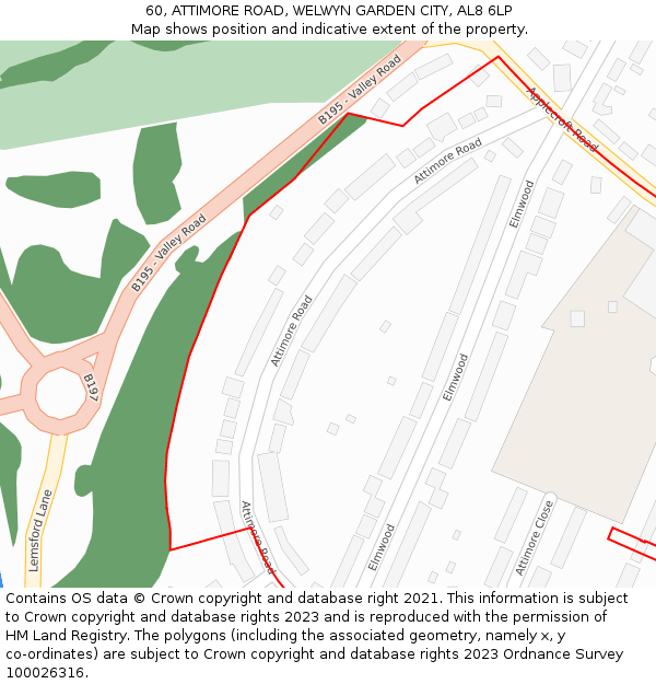 60, ATTIMORE ROAD, WELWYN GARDEN CITY, AL8 6LP: Location map and indicative extent of plot