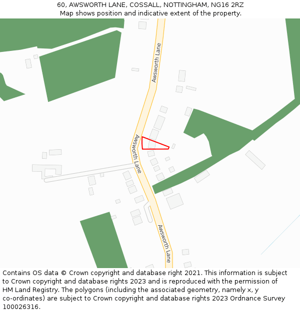 60, AWSWORTH LANE, COSSALL, NOTTINGHAM, NG16 2RZ: Location map and indicative extent of plot