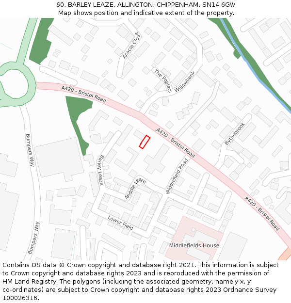 60, BARLEY LEAZE, ALLINGTON, CHIPPENHAM, SN14 6GW: Location map and indicative extent of plot