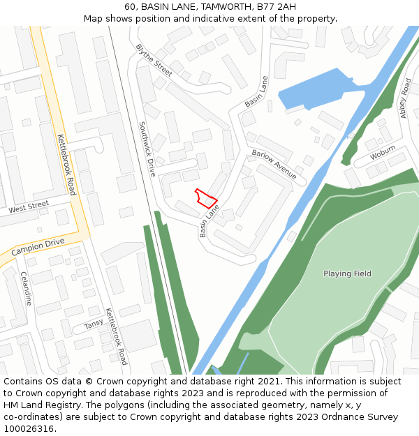 60, BASIN LANE, TAMWORTH, B77 2AH: Location map and indicative extent of plot