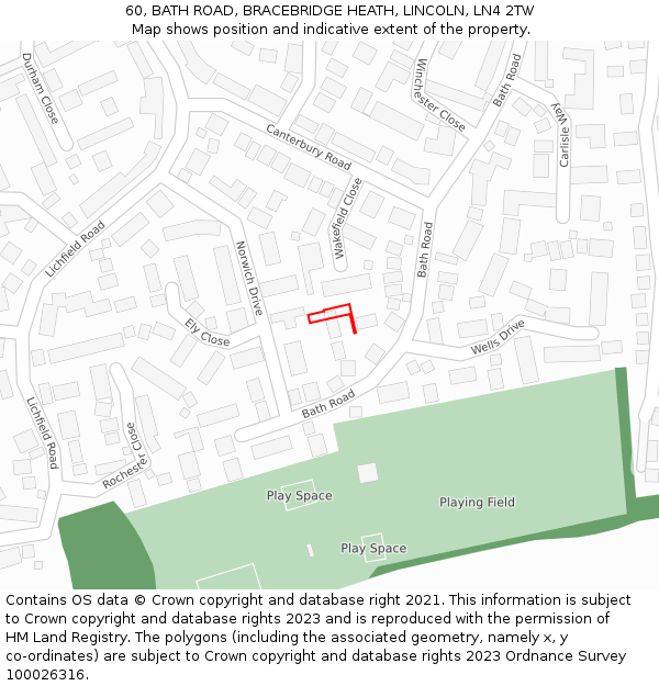 60, BATH ROAD, BRACEBRIDGE HEATH, LINCOLN, LN4 2TW: Location map and indicative extent of plot