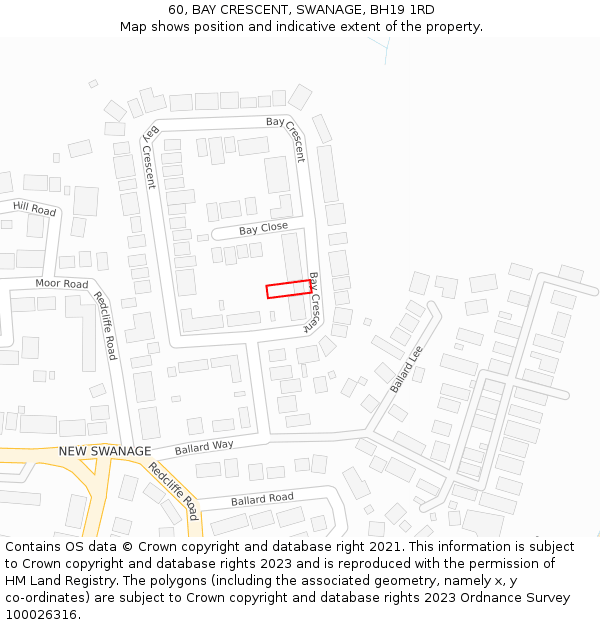 60, BAY CRESCENT, SWANAGE, BH19 1RD: Location map and indicative extent of plot