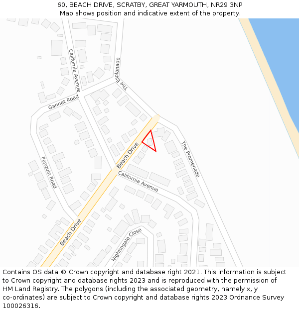 60, BEACH DRIVE, SCRATBY, GREAT YARMOUTH, NR29 3NP: Location map and indicative extent of plot