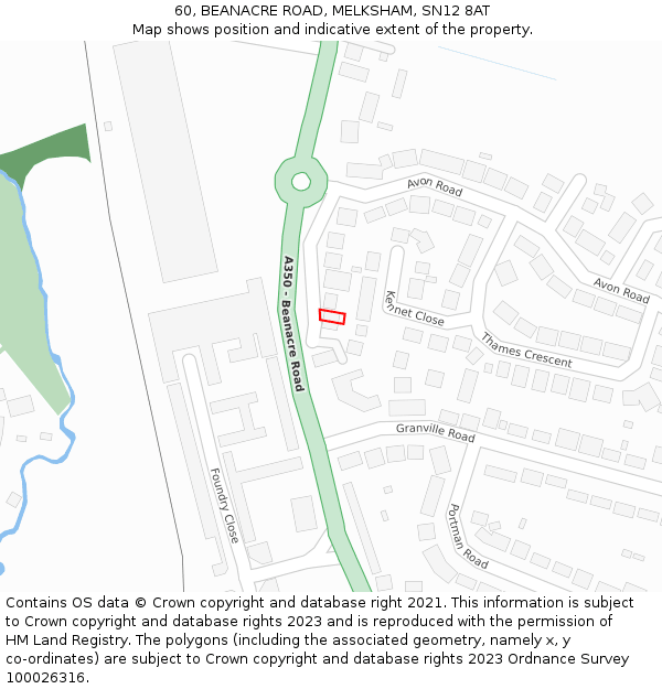 60, BEANACRE ROAD, MELKSHAM, SN12 8AT: Location map and indicative extent of plot