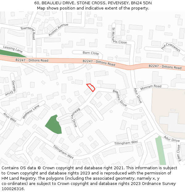 60, BEAULIEU DRIVE, STONE CROSS, PEVENSEY, BN24 5DN: Location map and indicative extent of plot