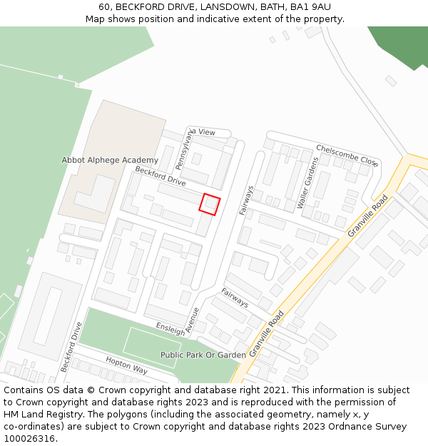 60, BECKFORD DRIVE, LANSDOWN, BATH, BA1 9AU: Location map and indicative extent of plot