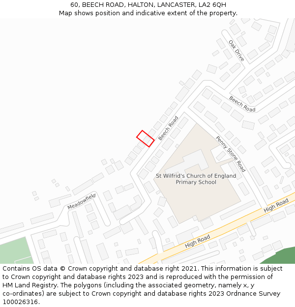 60, BEECH ROAD, HALTON, LANCASTER, LA2 6QH: Location map and indicative extent of plot