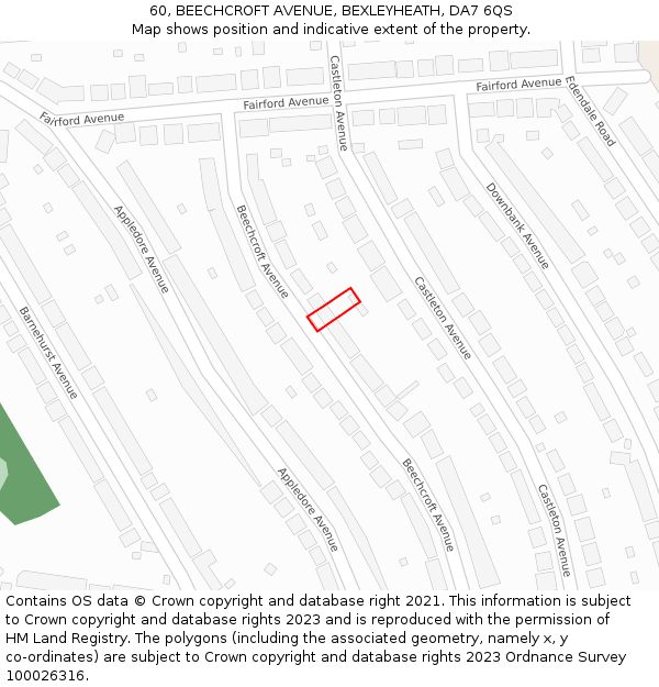 60, BEECHCROFT AVENUE, BEXLEYHEATH, DA7 6QS: Location map and indicative extent of plot