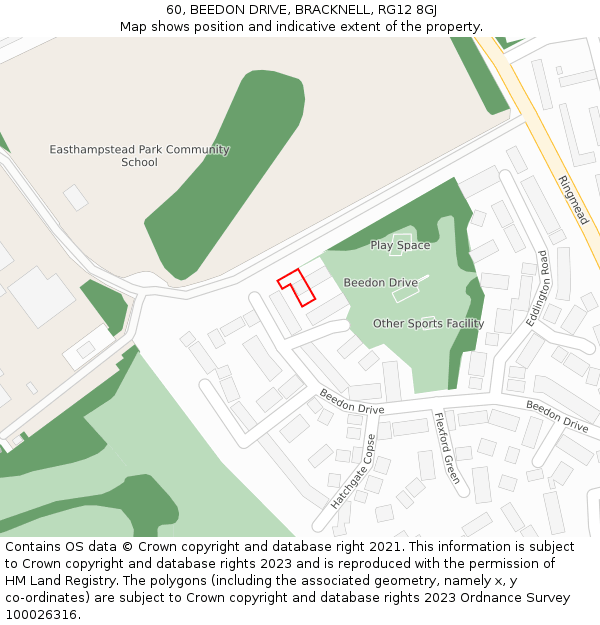 60, BEEDON DRIVE, BRACKNELL, RG12 8GJ: Location map and indicative extent of plot