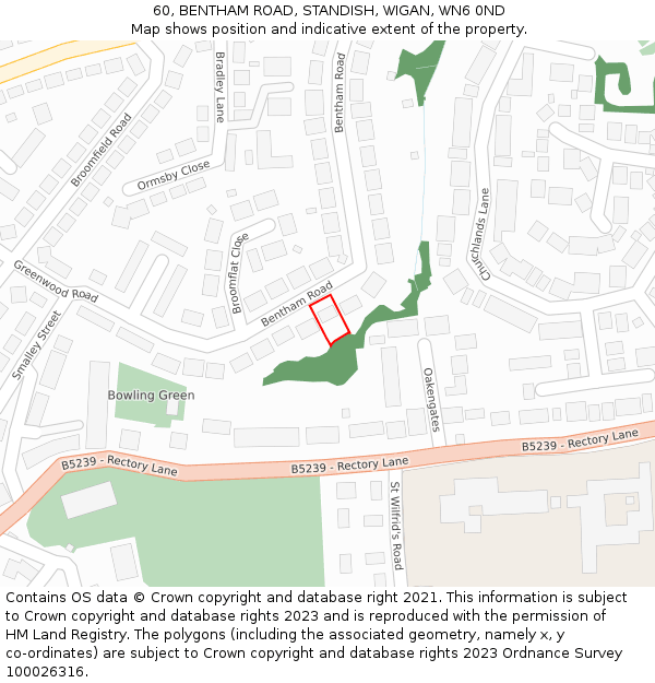 60, BENTHAM ROAD, STANDISH, WIGAN, WN6 0ND: Location map and indicative extent of plot