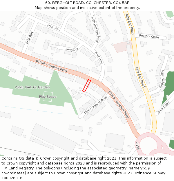 60, BERGHOLT ROAD, COLCHESTER, CO4 5AE: Location map and indicative extent of plot