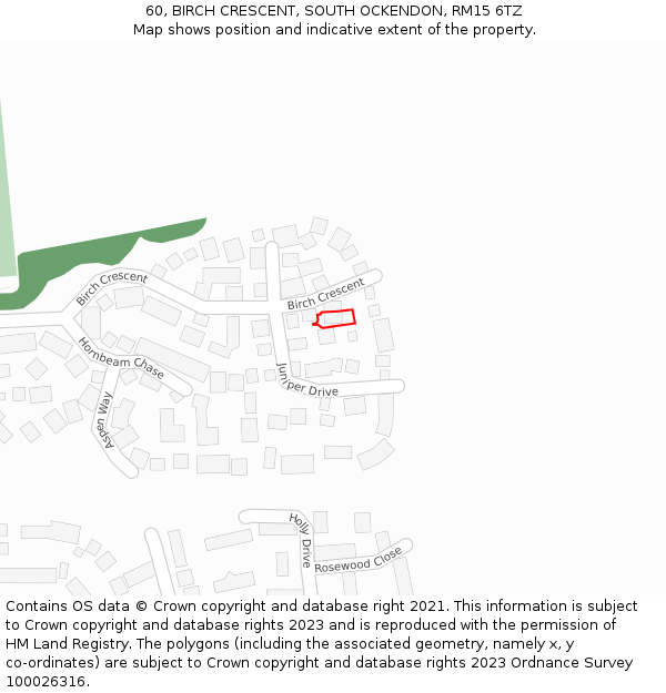 60, BIRCH CRESCENT, SOUTH OCKENDON, RM15 6TZ: Location map and indicative extent of plot