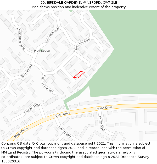 60, BIRKDALE GARDENS, WINSFORD, CW7 2LE: Location map and indicative extent of plot
