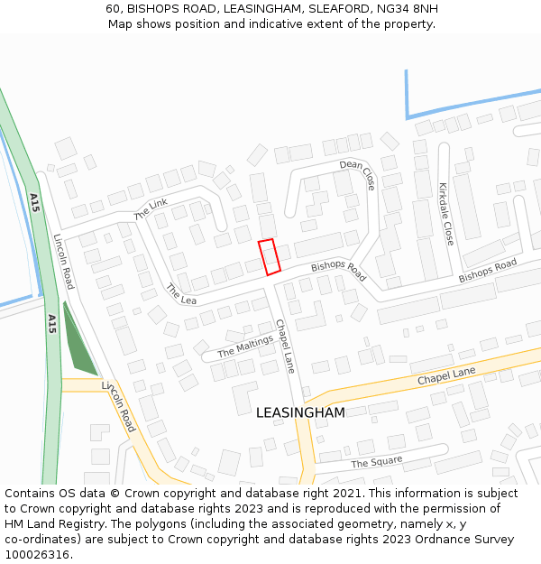 60, BISHOPS ROAD, LEASINGHAM, SLEAFORD, NG34 8NH: Location map and indicative extent of plot