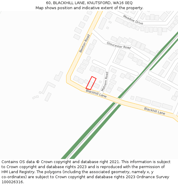 60, BLACKHILL LANE, KNUTSFORD, WA16 0EQ: Location map and indicative extent of plot