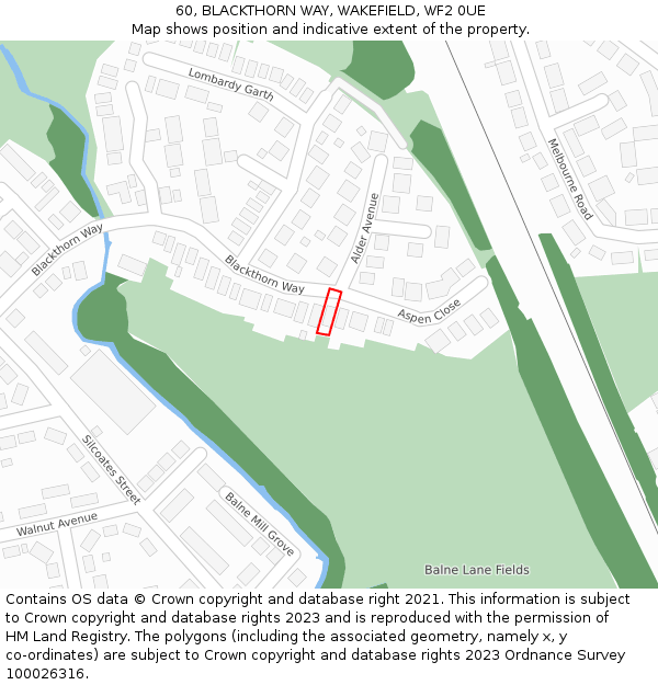 60, BLACKTHORN WAY, WAKEFIELD, WF2 0UE: Location map and indicative extent of plot