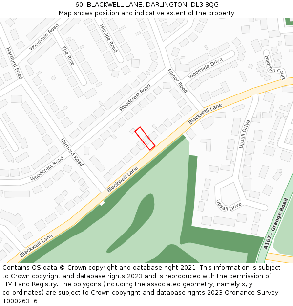 60, BLACKWELL LANE, DARLINGTON, DL3 8QG: Location map and indicative extent of plot