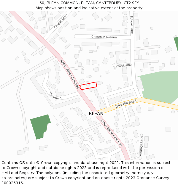 60, BLEAN COMMON, BLEAN, CANTERBURY, CT2 9EY: Location map and indicative extent of plot