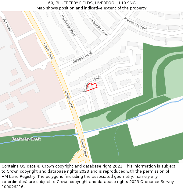 60, BLUEBERRY FIELDS, LIVERPOOL, L10 9NG: Location map and indicative extent of plot