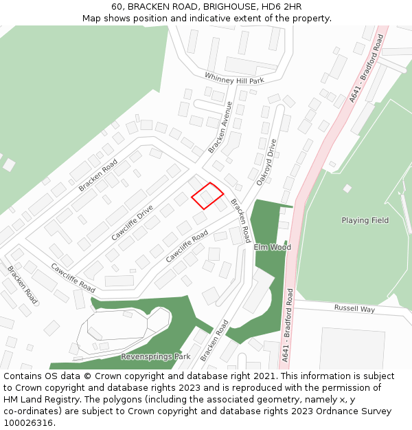 60, BRACKEN ROAD, BRIGHOUSE, HD6 2HR: Location map and indicative extent of plot