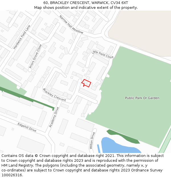 60, BRACKLEY CRESCENT, WARWICK, CV34 6XT: Location map and indicative extent of plot