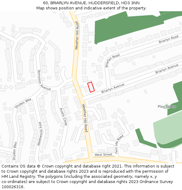 60, BRIARLYN AVENUE, HUDDERSFIELD, HD3 3NN: Location map and indicative extent of plot
