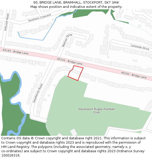 60, BRIDGE LANE, BRAMHALL, STOCKPORT, SK7 3AW: Location map and indicative extent of plot