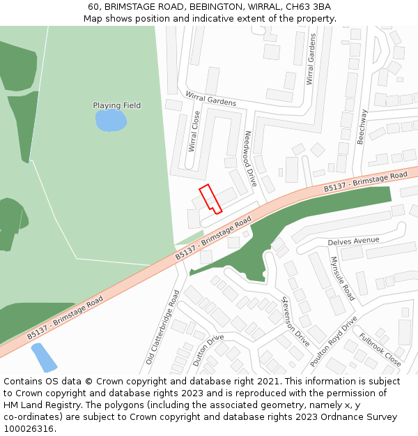 60, BRIMSTAGE ROAD, BEBINGTON, WIRRAL, CH63 3BA: Location map and indicative extent of plot