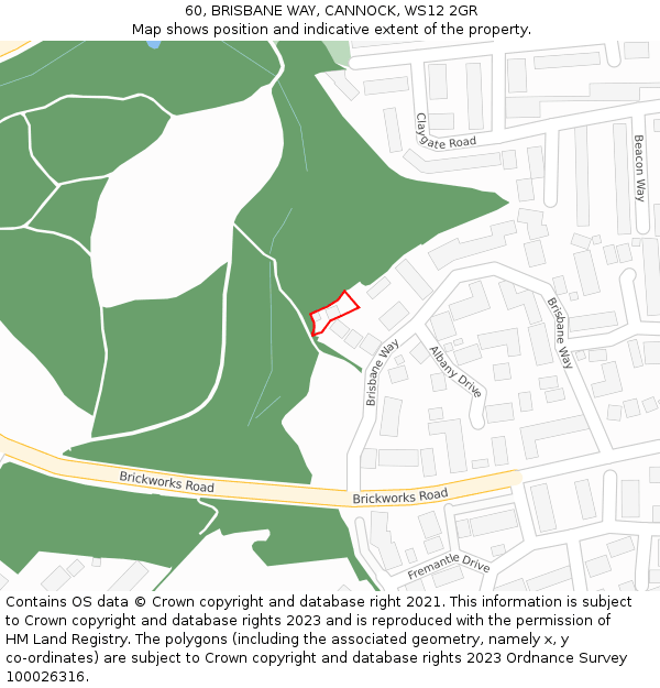 60, BRISBANE WAY, CANNOCK, WS12 2GR: Location map and indicative extent of plot