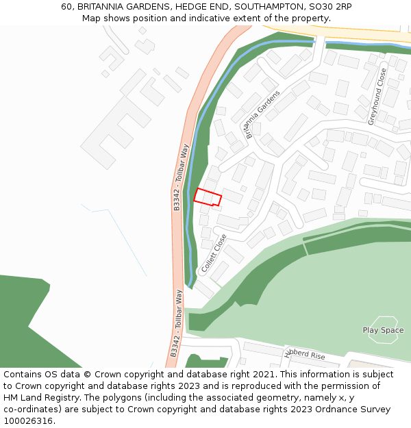 60, BRITANNIA GARDENS, HEDGE END, SOUTHAMPTON, SO30 2RP: Location map and indicative extent of plot