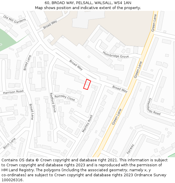 60, BROAD WAY, PELSALL, WALSALL, WS4 1AN: Location map and indicative extent of plot