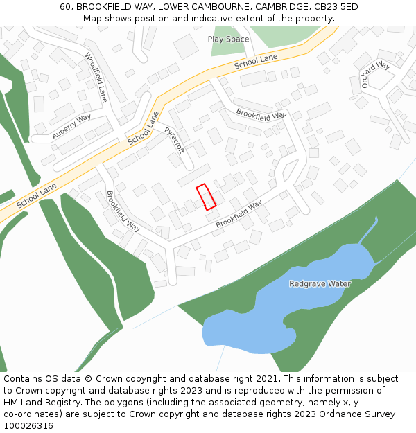 60, BROOKFIELD WAY, LOWER CAMBOURNE, CAMBRIDGE, CB23 5ED: Location map and indicative extent of plot