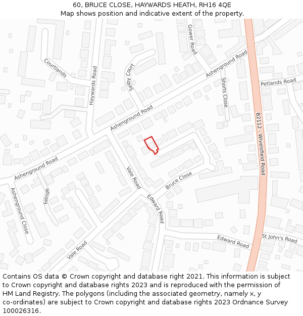 60, BRUCE CLOSE, HAYWARDS HEATH, RH16 4QE: Location map and indicative extent of plot