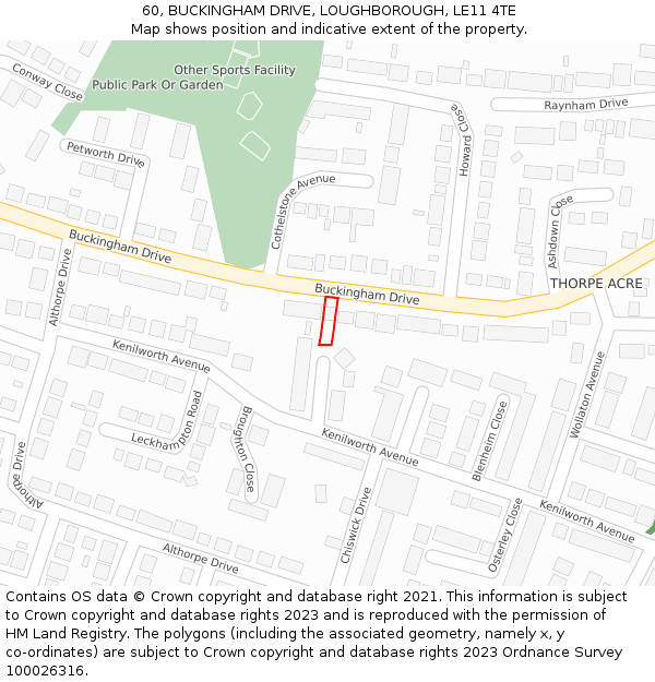 60, BUCKINGHAM DRIVE, LOUGHBOROUGH, LE11 4TE: Location map and indicative extent of plot