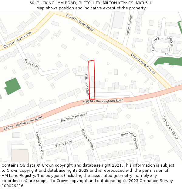 60, BUCKINGHAM ROAD, BLETCHLEY, MILTON KEYNES, MK3 5HL: Location map and indicative extent of plot