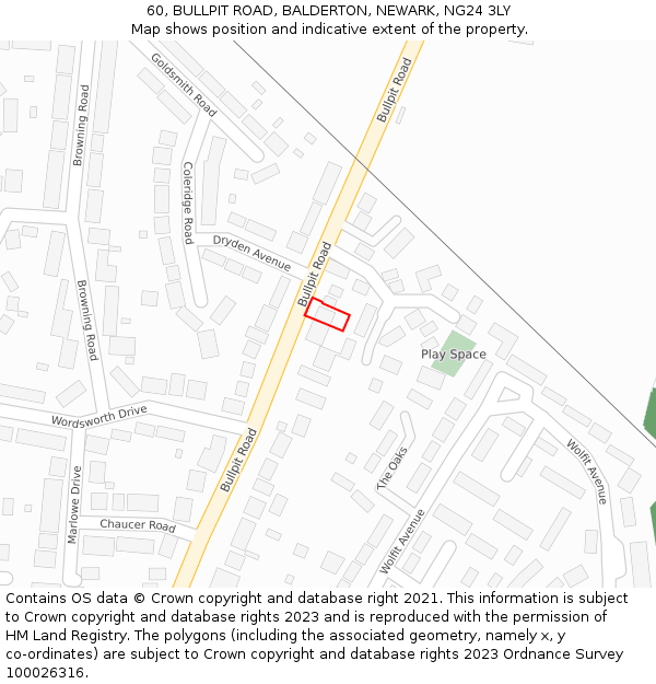 60, BULLPIT ROAD, BALDERTON, NEWARK, NG24 3LY: Location map and indicative extent of plot