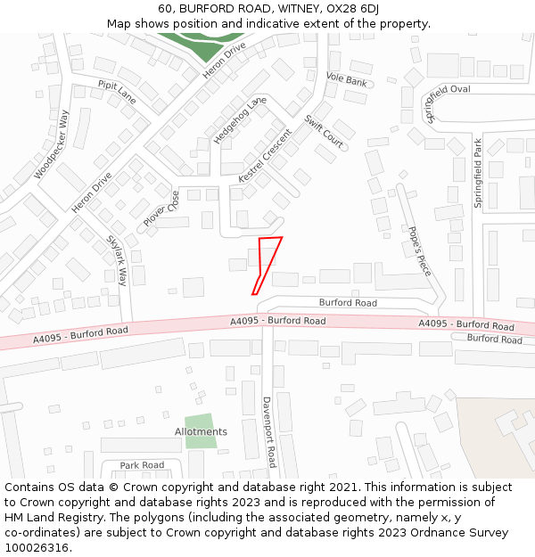 60, BURFORD ROAD, WITNEY, OX28 6DJ: Location map and indicative extent of plot