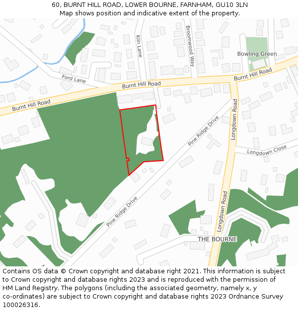 60, BURNT HILL ROAD, LOWER BOURNE, FARNHAM, GU10 3LN: Location map and indicative extent of plot