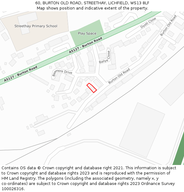 60, BURTON OLD ROAD, STREETHAY, LICHFIELD, WS13 8LF: Location map and indicative extent of plot