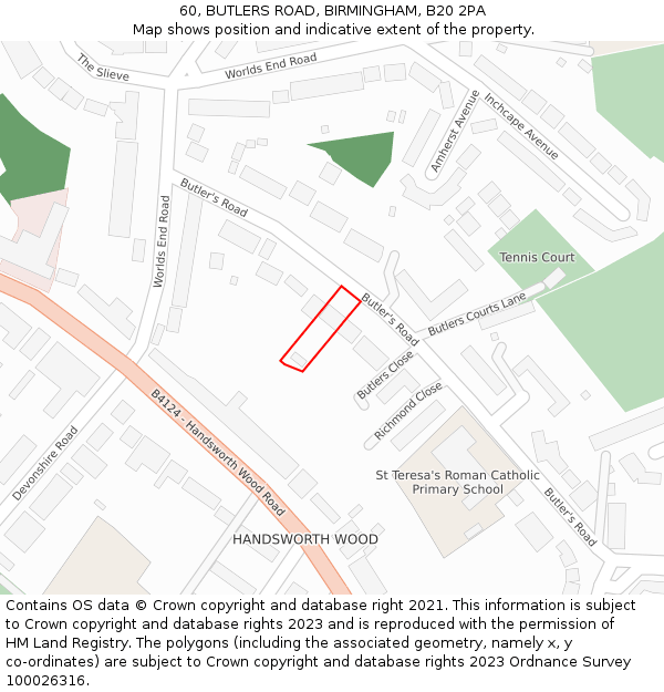 60, BUTLERS ROAD, BIRMINGHAM, B20 2PA: Location map and indicative extent of plot