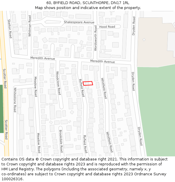 60, BYFIELD ROAD, SCUNTHORPE, DN17 1RL: Location map and indicative extent of plot