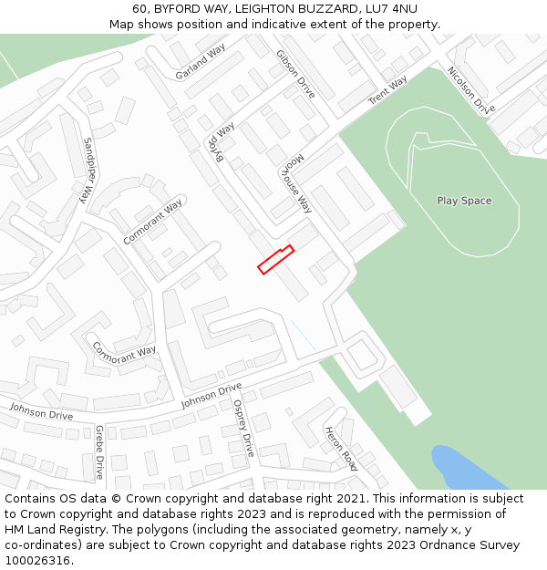 60, BYFORD WAY, LEIGHTON BUZZARD, LU7 4NU: Location map and indicative extent of plot